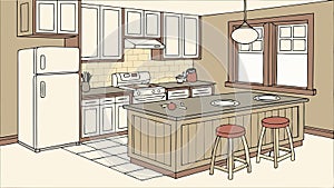 Kitchen island interior, modern home design cooking space vector design Generative AI