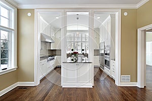 Kitchen and island in new construction home