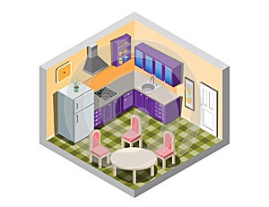 Kitchen isometric with furniture