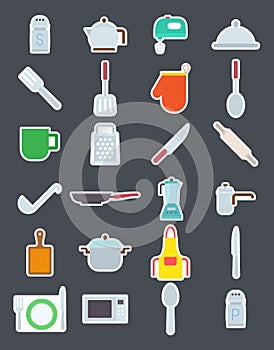 Kitchen items vector icons set