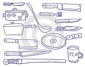 Kitchen items Vector Set Sketch