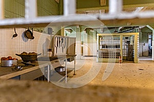 Kitchen with its security checkpoint of the maximum security federal prison of Alcatraz.