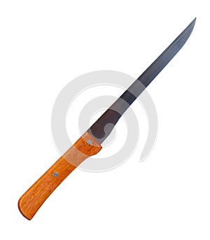 Kitchen knife, home utensil, wooden handle. Isolated