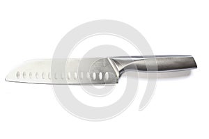 Kitchen knife made of steel isolated on white background. High angle view