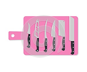 Kitchen knife set on cutting board