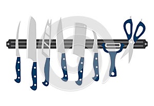 Kitchen knife set on white background.