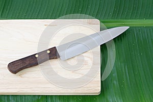 Kitchen knife steel and wooden cutting board