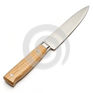 Kitchen knife with wooden handle isolated on white background