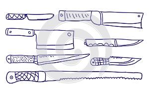 Kitchen knifes. Vector Set Sketch