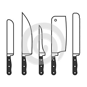 Kitchen Knives Set on White Background. Vector