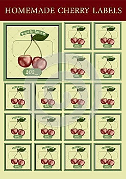 Kitchen labels for jam. Stickers for home preservation. Cherry jam. Stickers for the plotter