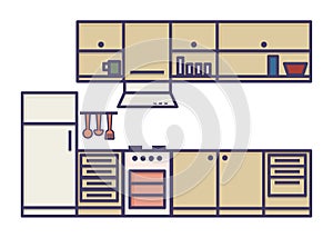 Kitchen line art illustration modern vector