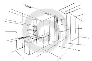 kitchen line drawing,a line drawing Using interior architecture, assembling graphics, working in architecture, and interior design