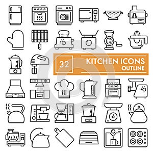 Kitchen line icon set, cooking symbols collection, vector sketches, logo illustrations, appliance signs linear
