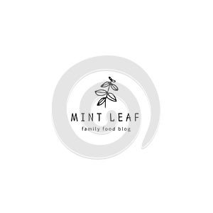 Kitchen logo template, a sprig of mint. Vector hand drawn object.