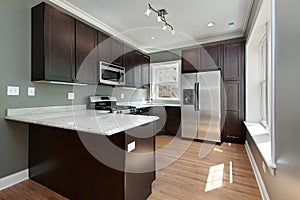 Kitchen with mahogany wood cabinetry