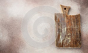 Kitchen meat Cutting board on concrete background. Food cooking background. Long banner format. top view