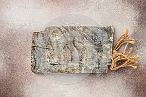 Kitchen meat Cutting board on concrete background. Food cooking background. Long banner format. top view