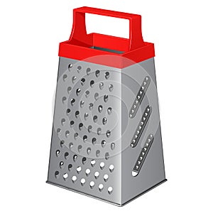 Kitchen metallic tetrahedral grater with a plastic handle on top
