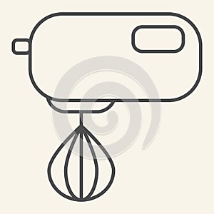 Kitchen mixer thin line icon. Electric hand mixer symbol, outline style pictogram on beige background. Kitchen equipment