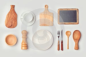 Kitchen mock up template with organized cooking objects.