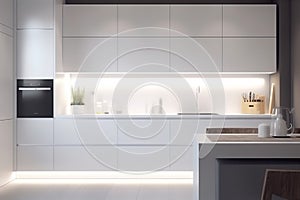 kitchen nobody white modern house home island apartment design interior contemporary. Generative AI.