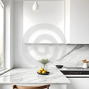 Kitchen nook with table in white and marble