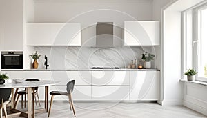 Kitchen nook with table in white and marble