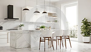 Kitchen nook with table in white and marble
