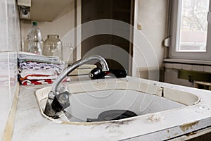 Kitchen in an old-run flat of a panel houe