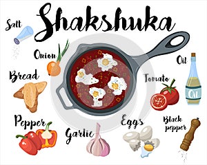 a kitchen poster with a recipe for cooking shakshuka.