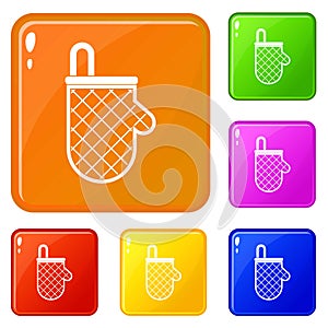 Kitchen protective glove icons set vector color