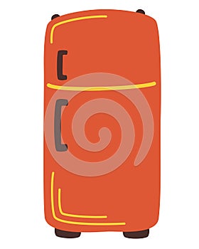 Kitchen refrigerator. Red retro refrigerator in a closed form. Storage of products. Flat fridge vector illustration isolated on