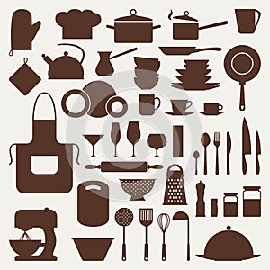 Kitchen and restaurant icon set of utensils