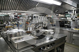 kitchen of a river cruise ship