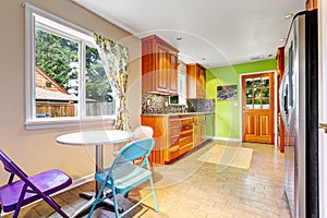 Kitchen room with bright green wall