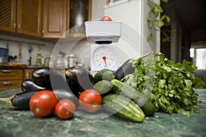 Kitchen scale and vegetables