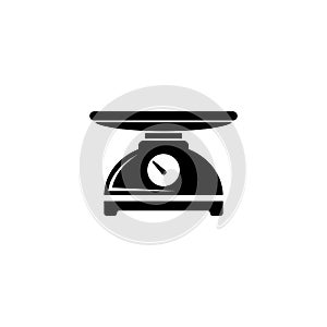 Kitchen Scale, Weight Measurement Tool. Flat Vector Icon illustration. Simple black symbol on white background. Kitchen Scale,