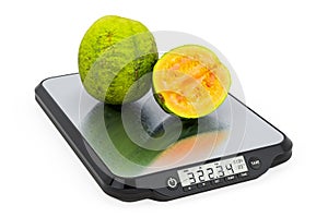 Kitchen Scales with Guavas. 3D rendering