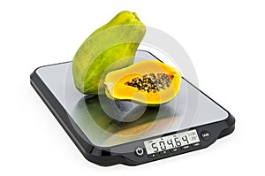 Kitchen Scales with Papayas. 3D rendering