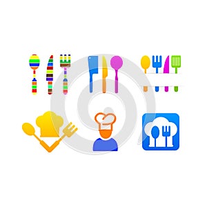 Kitchen set colored icons menu logo