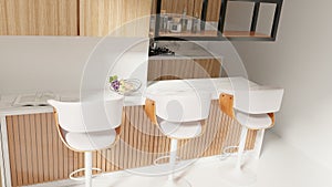 Kitchen set with a combination of oak wood and granite table top with a minibar concept photo