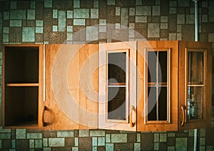 Kitchen, several cabinets on the wall.