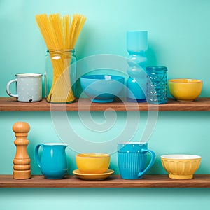 Kitchen shelf storage with tableware