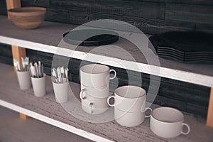 Kitchen shelves closeup