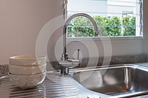 Kitchen sink on modern counter