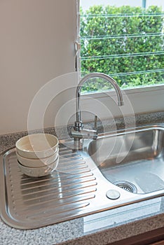 Kitchen sink on modern counter