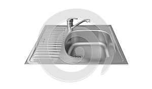 Kitchen sink with tap isolated on a white background