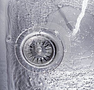 Kitchen sink with water drops