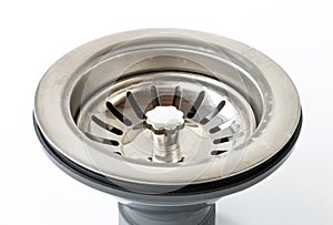 kitchen siphon filter, sewer drain, close-up, on white background